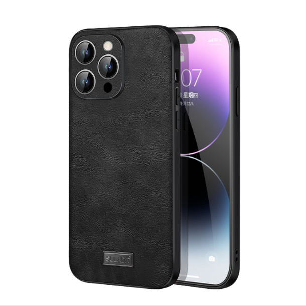 Sulada Shockproof TPU + Handmade Leather Phone Case - For iPhone 15 Pro Max - mosaccessories